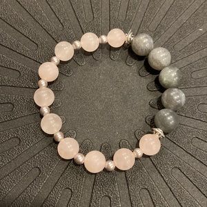 Hand Crafted * Rose Quartz, Labradorite Crystal, and Pearl Bracelet